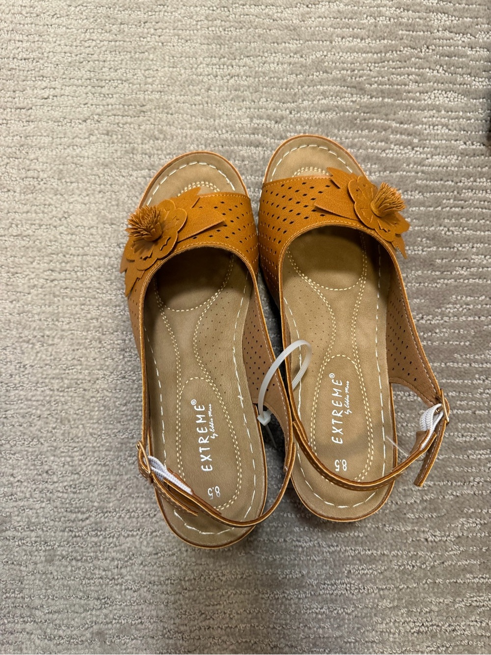 Extreme by G. White Tan Floral Wedge Sandals